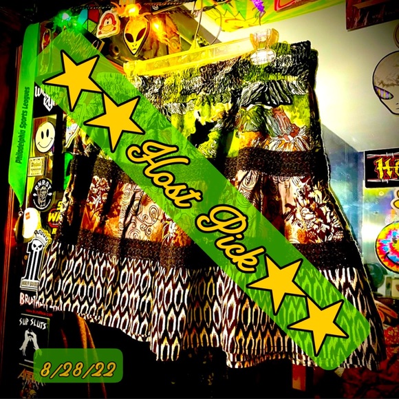 💥2 for $20💥 ⭐️ Unique Lace Embellished Multi-Pattern A-line Ruffled Skirt ⭐️ - Picture 1 of 7